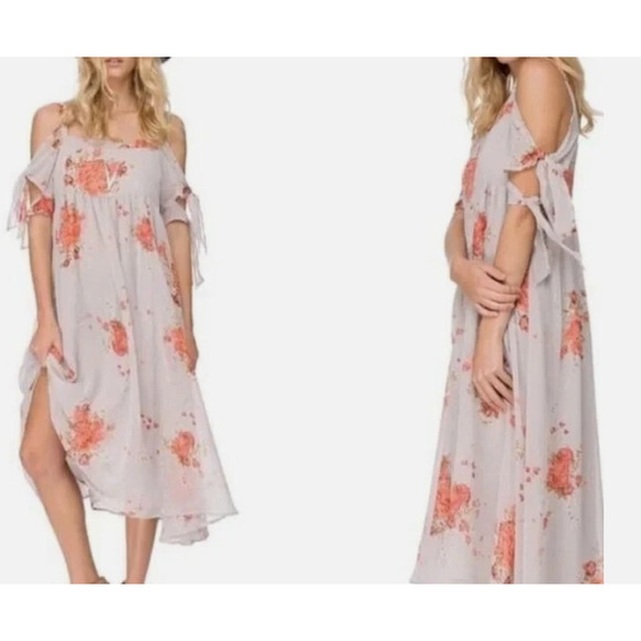 Free People Dress S Maxi Floral Flowy Tied To You Cold Shoulder Whimsical Boho - Picture 2 of 11